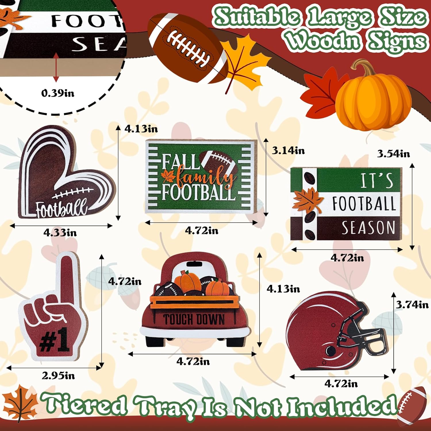 Fall Football Tiered Tray Decor, Farmhouse Tray Decorations Truck Heart Football Helmet Game Wooden Sign, Rustic Thanksgiving Autumn Football Season Decorations For Home Table Shelf Party 6Pcs