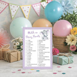 Gender Neutral Baby Shower Game — Cartoon Parent Match Game — Pack Of 25 — Purple Elephant Baby Shower Game, Match Famous Cartoon Parents Fun Shower Activity, Star Kids Match Game G503-Dpm