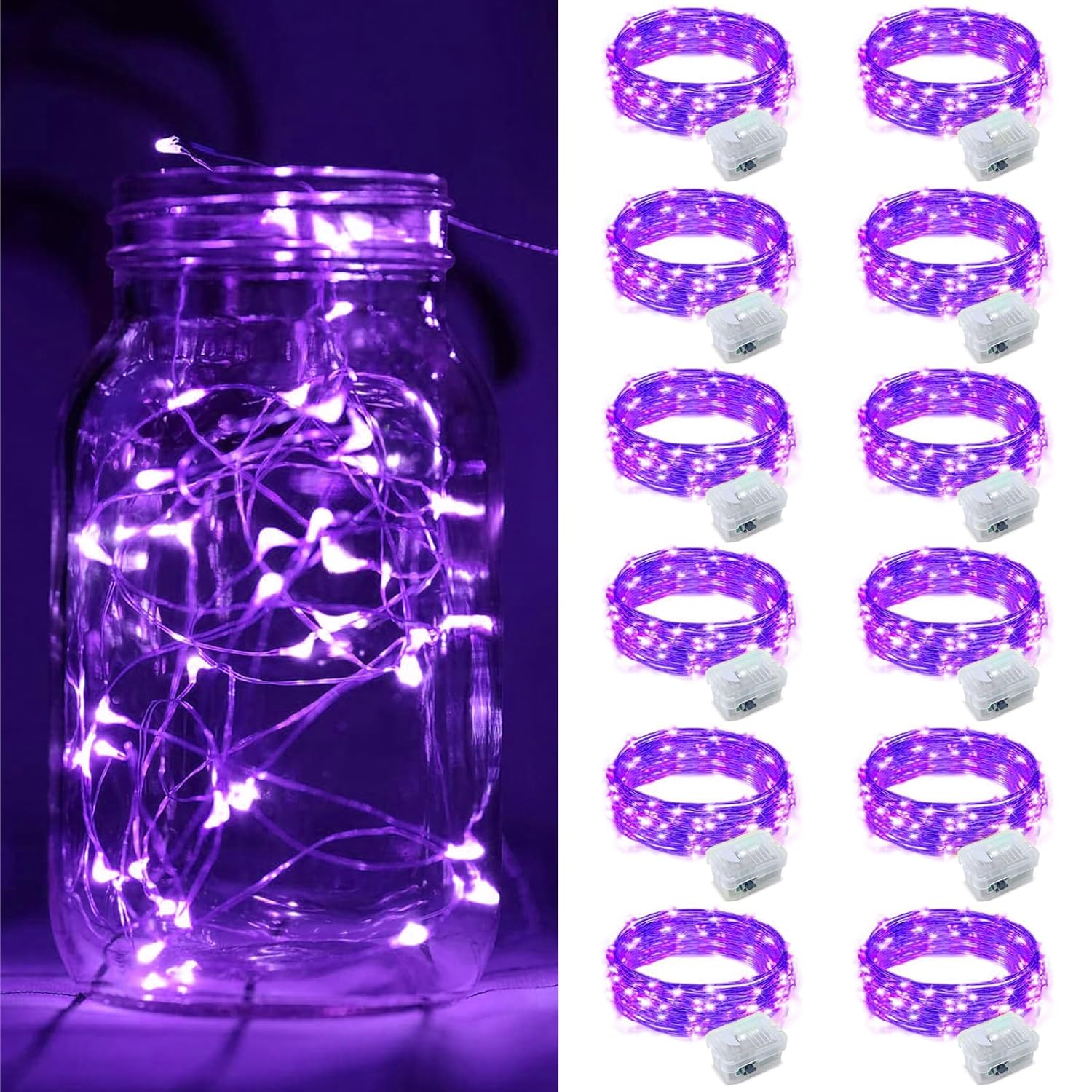 12 Pack Fairy Lights Battery Operated, 7Ft 20 Mini Led Silver Wire Twinkle Lights For Diy, Parties, Wedding, Bedroom, Ch
