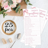 Pink Bow Wedding Shower Games, Twenty Questions Wedding Games For 25 Guests, Engagement Bridal Shower Party Cards, Engagement & Bridal Party Supplies-4X9 Inch-A12