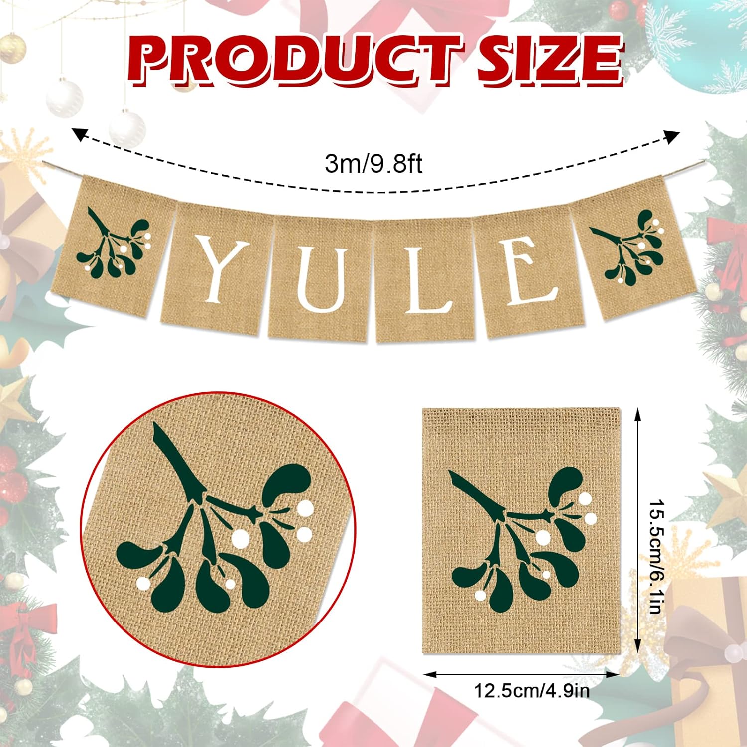 Yule Burlap Banner Rustic Christmas Mistletoe Hanging Banner Pre-Assembled Xmas Bunting Garland Celebration Hanging Decorations For Christmas Party Supplies Home Decoration