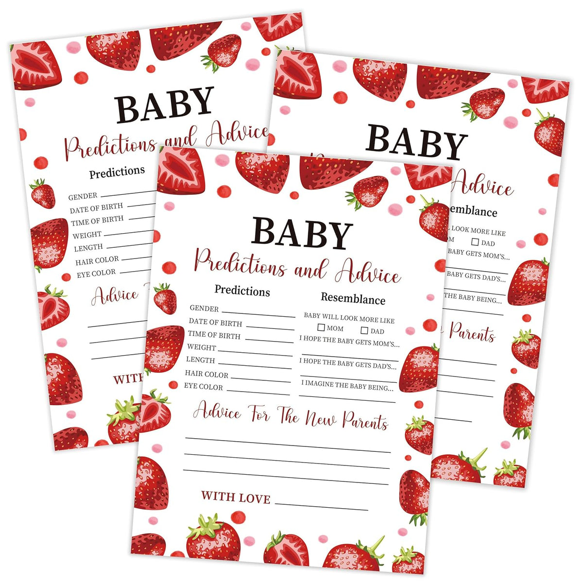 Strawberry Baby Predictions And Advice Cards, Baby Shower Game, Pack Of 30 Game Cards, Gender Neutral Boy Or Girl, Fun Baby Game And Activity - Fa18
