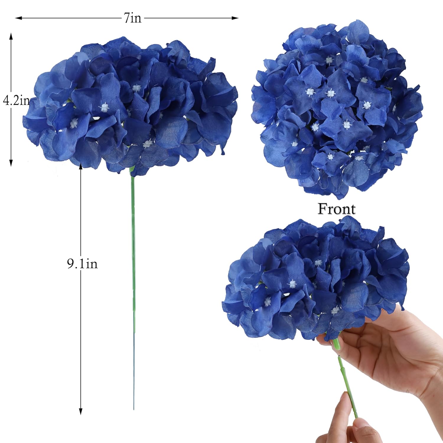 Royal Blue Flowers Hydrangea Artificial Flowers 10Pcs Full Faux Hydrangea Silk Flowers Heads Fake Silk Flowers With Stems For Home Wedding Party Centerpieces Arch Party Decoration