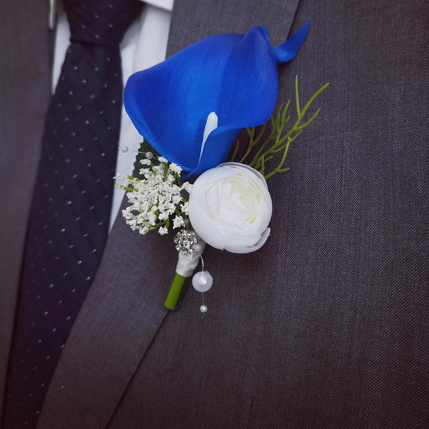 Calla Lily Wrist Flower,Set Of 6, Bridesmaid Wedding Party Wrist Flower,Bridal Flower Used For Dance Parties?Groom And Groomsman, Corsage (6 Royal Blue Corsage)