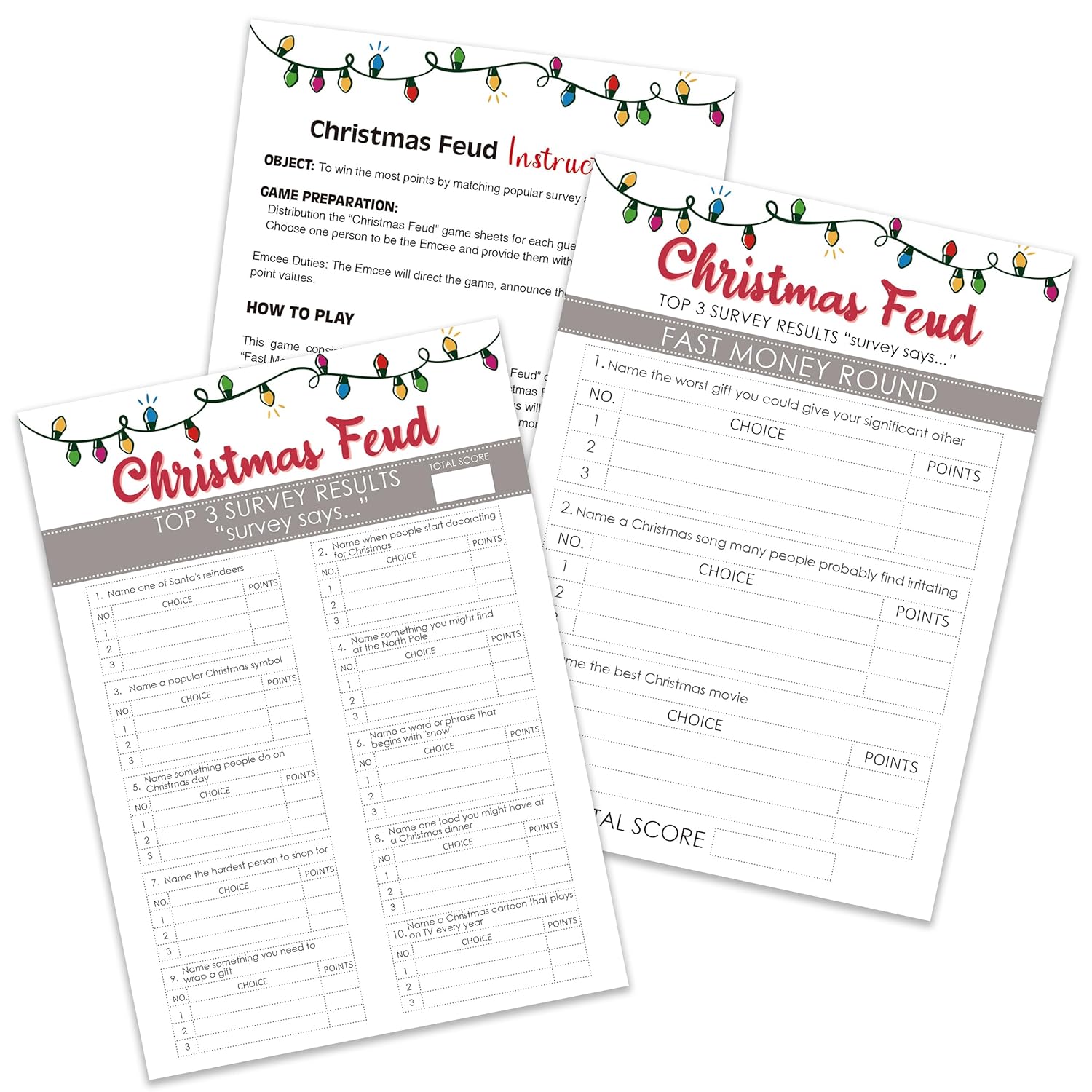 Christmas Feud Games, Feud Trivia Quiz, Christmas Party Games For Adults, Family Activities, Baby Shower Game, 30 Feud Cards And 3 Fast Money Round Cards, Winter Party Supplies-Lq6