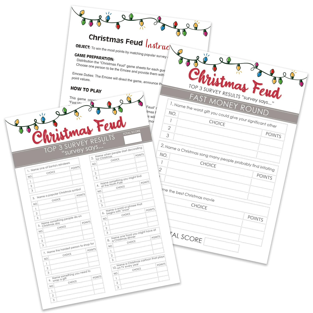 Christmas Feud Games, Feud Trivia Quiz, Christmas Party Games For Adults, Family Activities, Baby Shower Game, 30 Feud Cards And 3 Fast Money Round Cards, Winter Party Supplies-Lq6