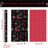 Valentine Wrapping Paper Roll - 1 Roll 17’’ X 33Ft Valentines Day Wrapping Paper Black Red Heart Wrapping Paper Valentine Gifts Wrap For Men Women Xoxo Design With Cutting Line