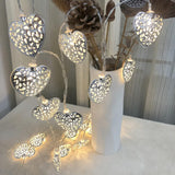 Hollow Heart Shape String Lights - Metal Geometric Led Fairy Lights Battery Powered For Indoor Decoration - Holiday, Chr