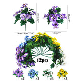 12 Bundles Artificial Flowers Outdoor Uv Resistant Artificial Pansies Faux Plastic Flower In Bulk Fake Outdoor Plants (12, White/Purple/Blue/Yellow)