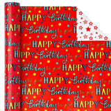 Reversible Birthday Wrapping Paper - Mini Roll - 17 Inch X 33 Feet - Red Happy Birthday To You Lettering Design For Girls Boys Kids, Baby Shower, Holiday, Party