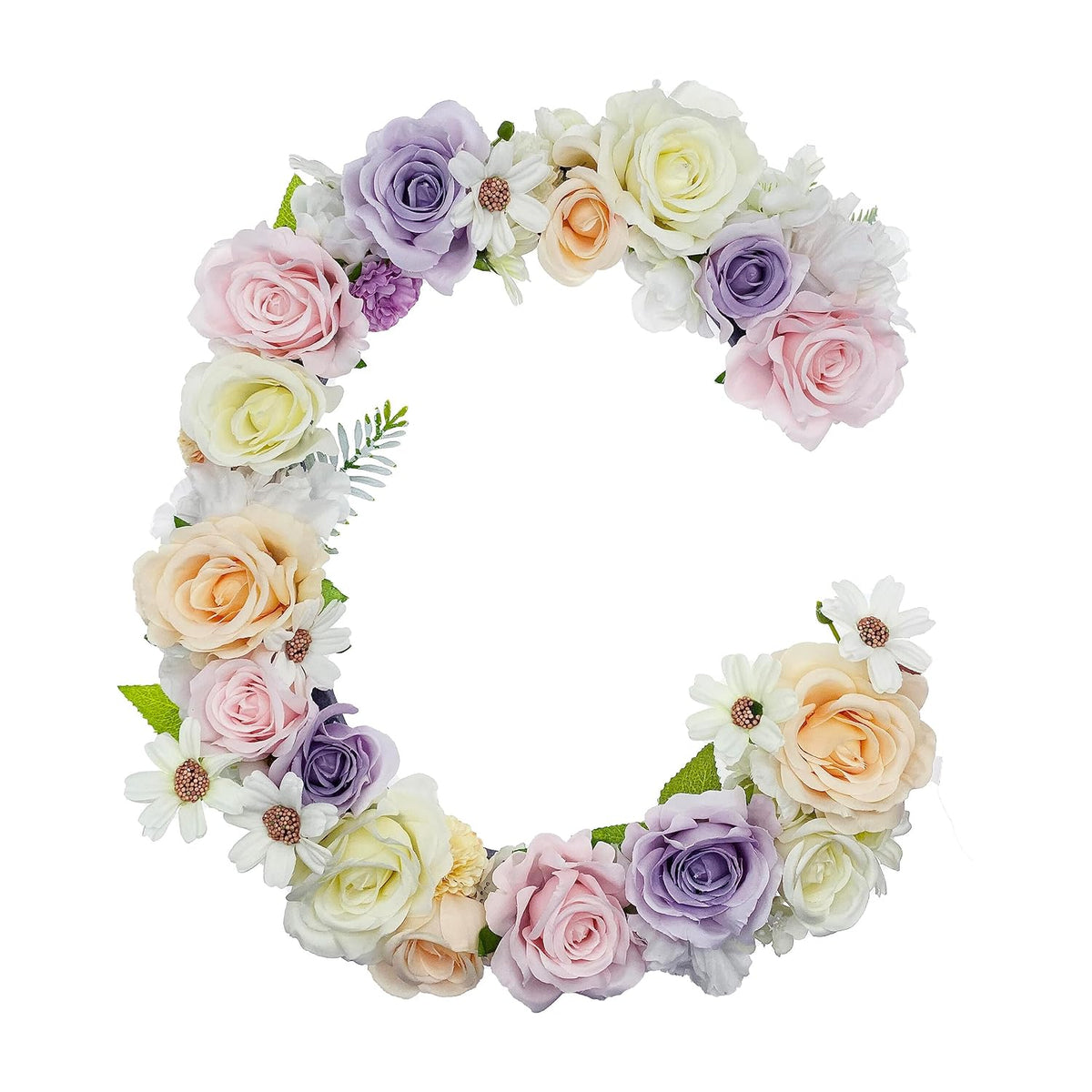 Flower Letters Artificial Floral A-Z Initial Alphabet Faux Floral Letters 13" Height Fake Flowers For Spring Wedding Funeral Baby Bridal Shower Nursery Art Photo Prop Shabby Chic Wall Decor(Shape C)