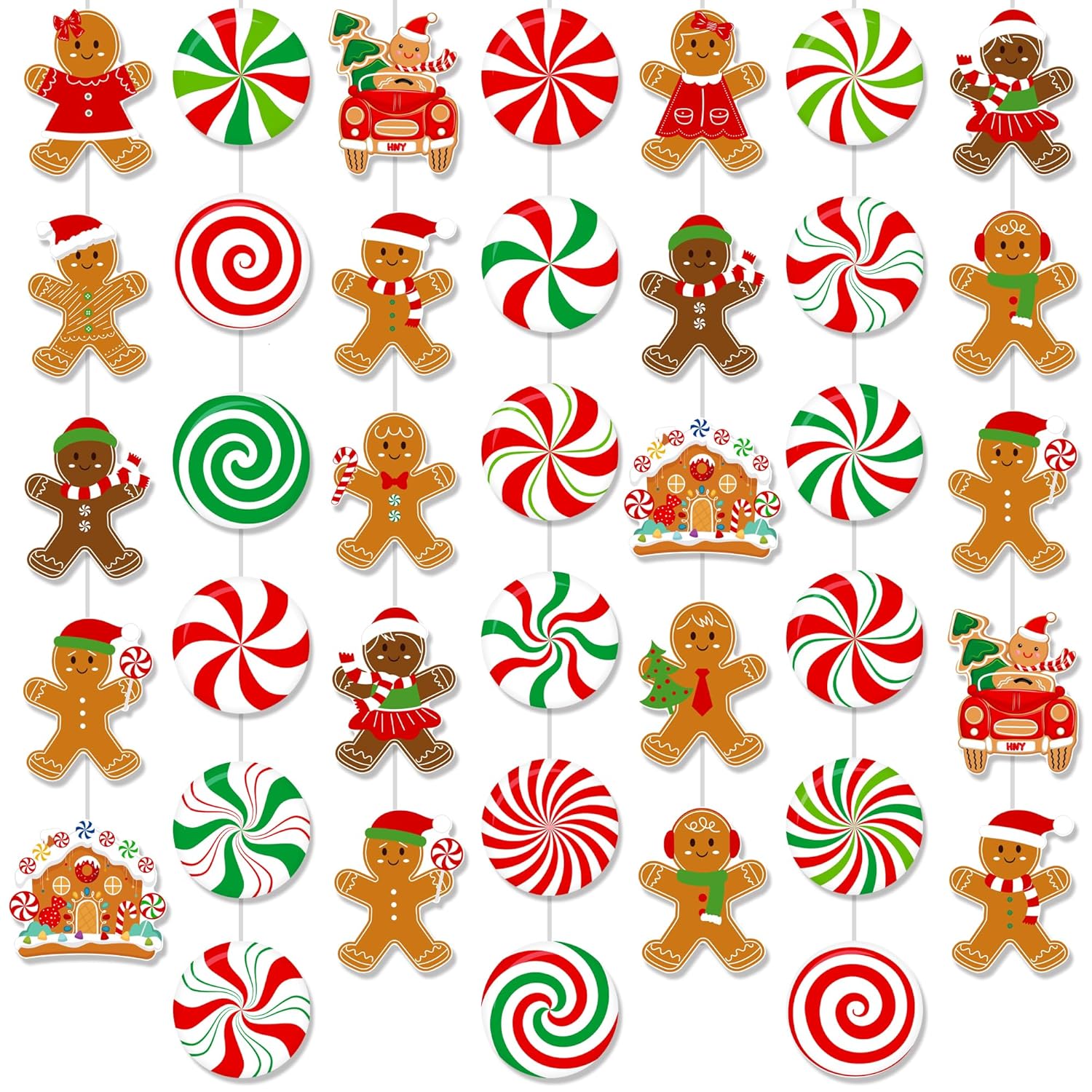 Gingerbread Man Hanging Garlands 8Pcs Christmas Party Supplies Christmas Candy Cane Peppermint Hanging Paper Garlands Gingerbread House Banner For Boys Girls Xmas Santa Claus Holiday Decor