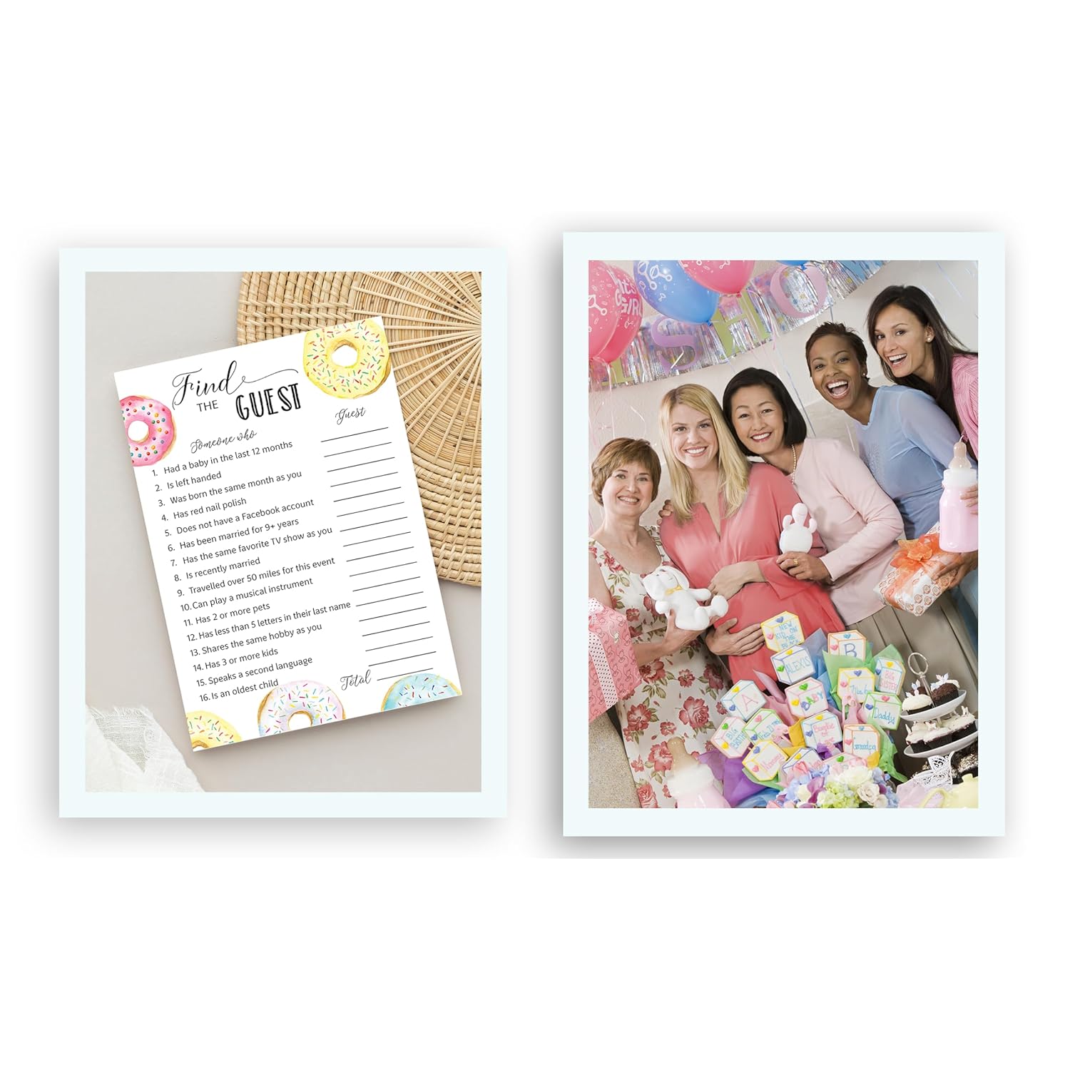 Donut Theme Baby Shower Games— Find The Guest Game — Pack Of 25 — Doughnut Baby Shower Activity, Icebreaker Party Games, Donut Guess Who Came To The Party, Couples Shower, Pink Blue Baby Sprinkle G850-Ftg