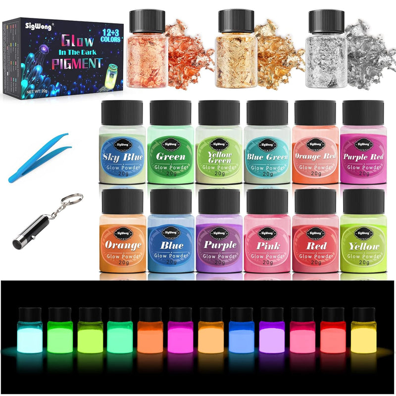 Glow In The Dark Pigment Mica Powder - 12 Colors Luminous Powder 20G/0.7Oz And