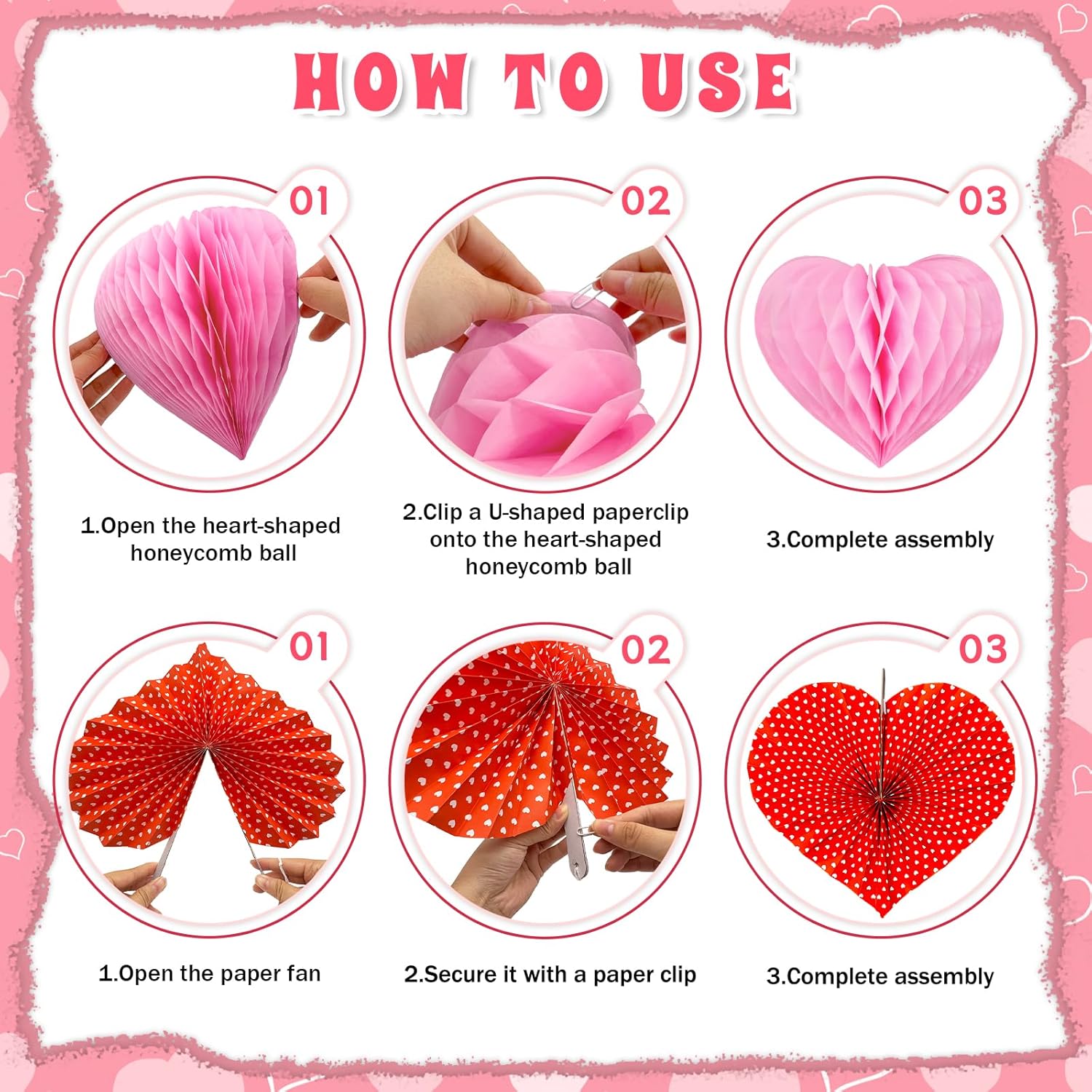Valentines Day Decorations Set - 12 Pcs Heart Paper Fans, Honeycomb Hearts & 2 Packs 60.6In Felt Heart Garland - Valentines Day Decor For Home Office, Galentines Day Backdrop Party Supplies