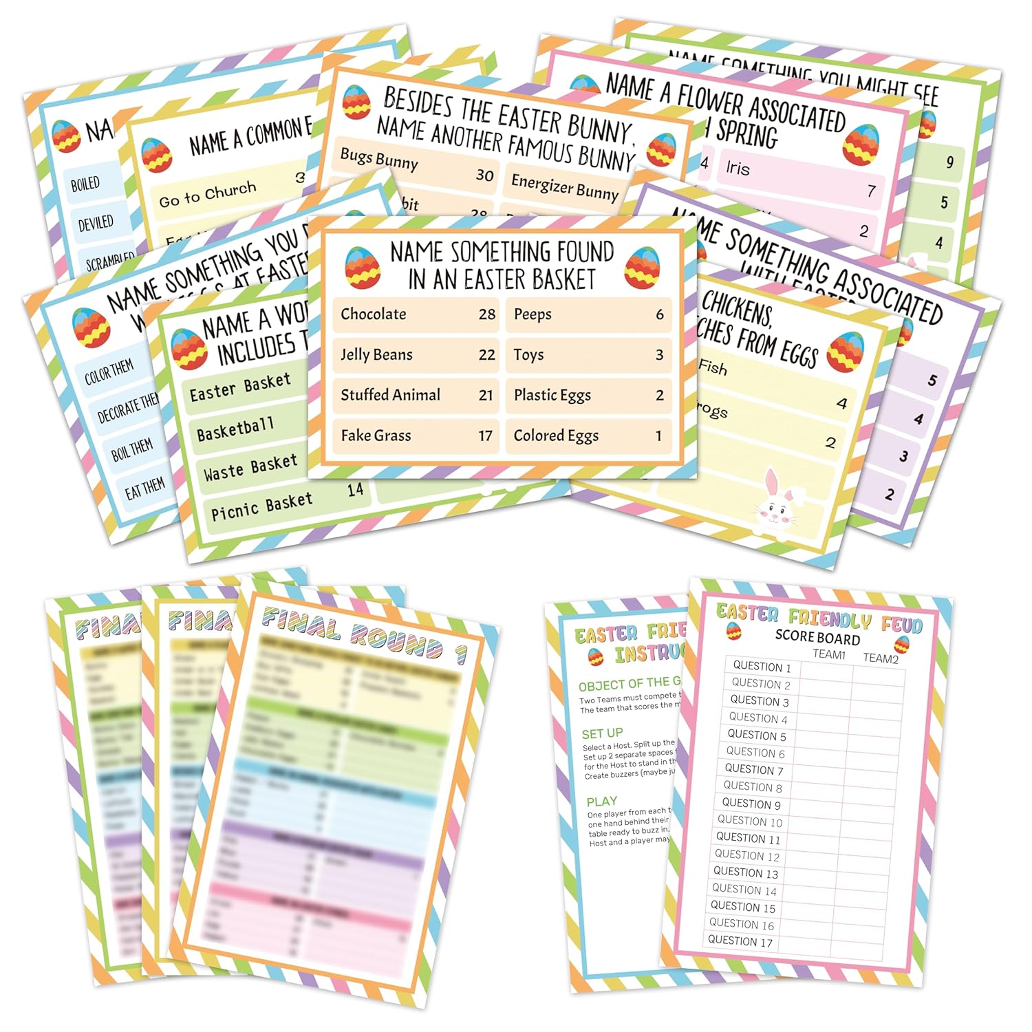 Easter Games For Adults, Easter Friendly Feud Game, Easter Games For Large Groups Family Party, Easter Party Games, Easter Trivia Game - B002
