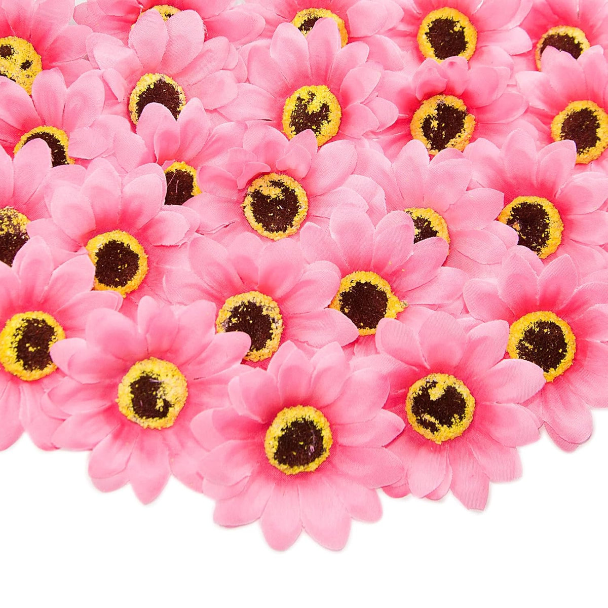 Pink Artificial Sunflower Heads Bulk, 50 Pcs Fake Sunflower Heads Fabric Flowers For Craft, 2.76 Inch Silk Sunflowers For Decorations, Bridal Shower, Farmhouse, Birthday Party