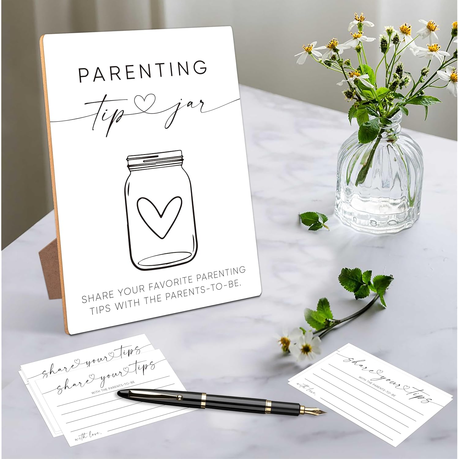 Parenting Tips Baby Shower Games, Baby Shower Decorations, Baby Shower Signs, Gender Reveal Decorations, 1 Wooden Play Sign With Stand And 50 Tips Cards Set