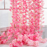 2Packs Artificial Cherry Blossom Flower Vines Pink Artificial Flower Garland Vines Silk Hanging Sakura Garland For Wedding Garden Arch Wall Home Party Japanese Kawaii Decor (Deep Pink)