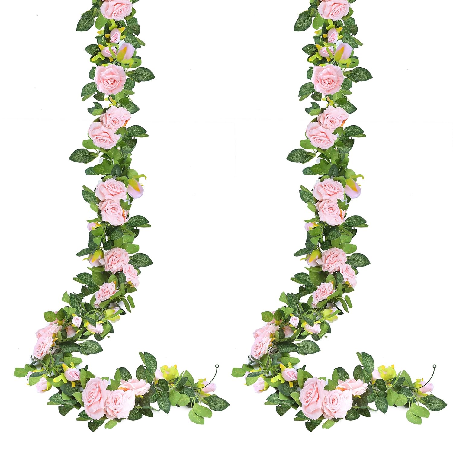 2Pcs 15.5Ft Artificial Rose Vine Fake Flower Garland Floral Garland Faux Silk Hanging Vine Rose Ivy Vines For Wedding Arch Party Wall Garden Ceremony Background Outdoor Decor (Pink)