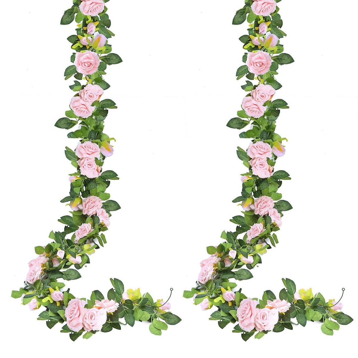 2Pcs 15.5Ft Artificial Rose Vine Fake Flower Garland Floral Garland Faux Silk Hanging Vine Rose Ivy Vines For Wedding Arch Party Wall Garden Ceremony Background Outdoor Decor (Pink)