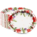 50 Count Christmas Oval Paper Plates, 10" X 12.5" Large Disposable Dinner Serving Platters, Poinsettia Design For Xmas Dinnerware Table Decorations