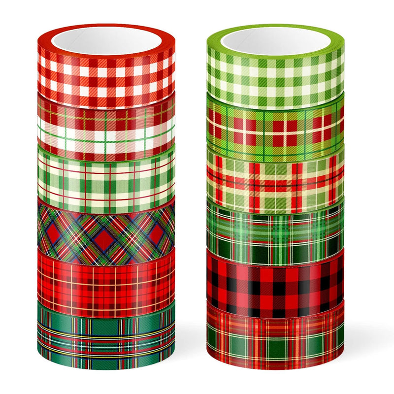 12 Rolls Christmas Washi Tape Buffalo Plaid Pattern Decorative Tape Re