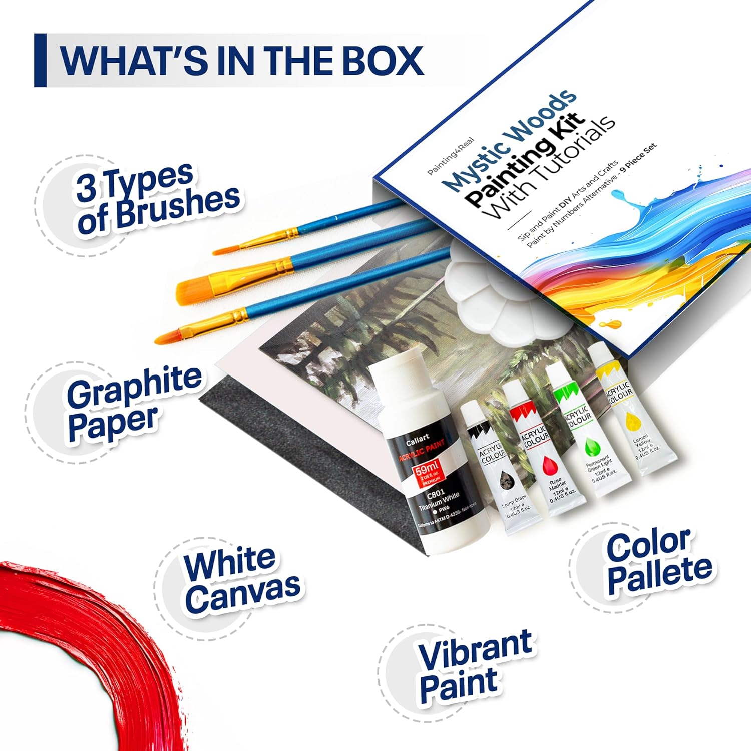 Diy Art Painting Kit For Adults – Learn To Paint Mystic Woods With Video Tutorials – 9 Pieces Acrylic Paint Set For Adults –Perfect Christmas Crafts & Holiday Gifts For Art Lovers