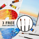 Acrylic Paint Set Canvas Art Paints 24 Colors Perfect Paint Finish (0.41Oz,12 Ml) With 3 Brushes - Painting Canvas, Paper, Wood, Rock, Mdf, Ceramic & Fabric