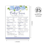 Baby In Bloom Baby Trivia Game For Boy Shower – Blue Floral Botanical Baby Shower Games, Pack Of 25 Fun Facts Cards, Garden Theme Co-Ed Couples Shower Activity G705-Trv