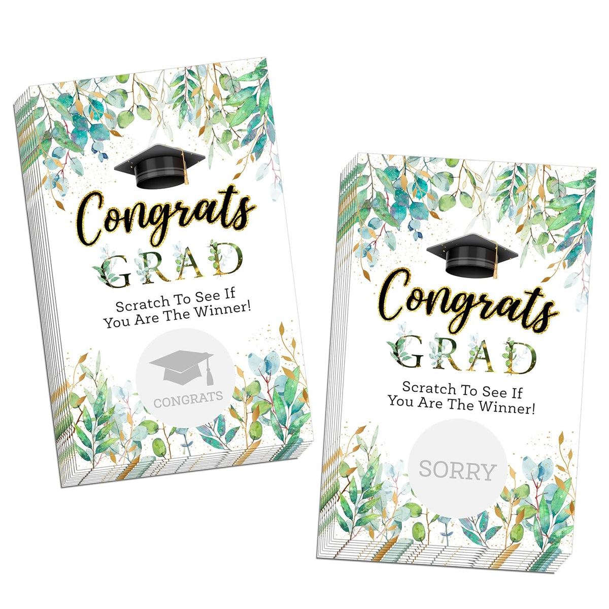 Graduation Games -50 Pack, Scratch Off Graduation Party Game, Green Leaf Congrats Grad Raffle Tickets, Grad Celebration, Graduation Party Games Ideas Activities Supplies, A02