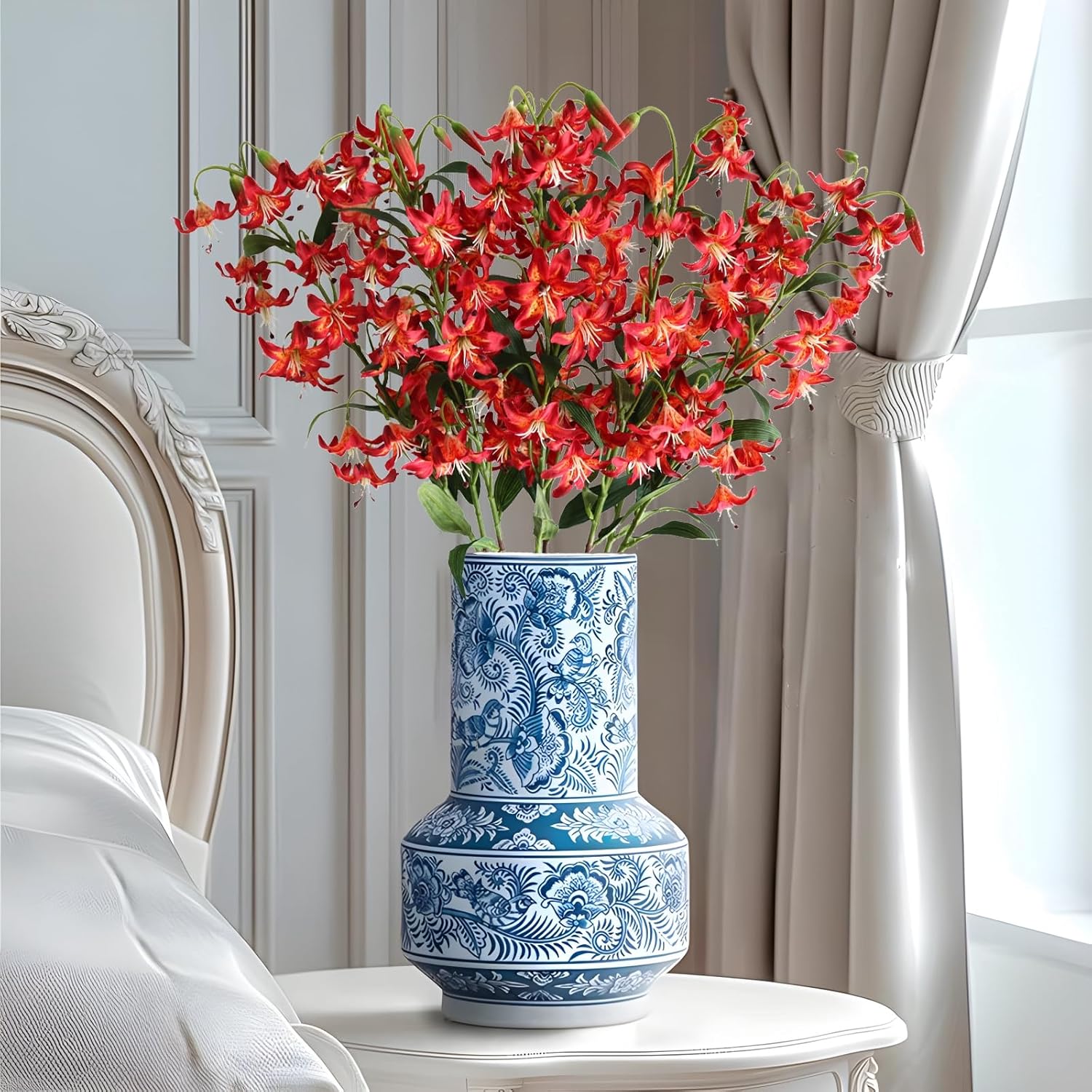 Artifical Lily Flowers Long Stem Artificial Tiger Lily Flowers For Home Hotel Flower Arrangement Party Decor (Orange Red)