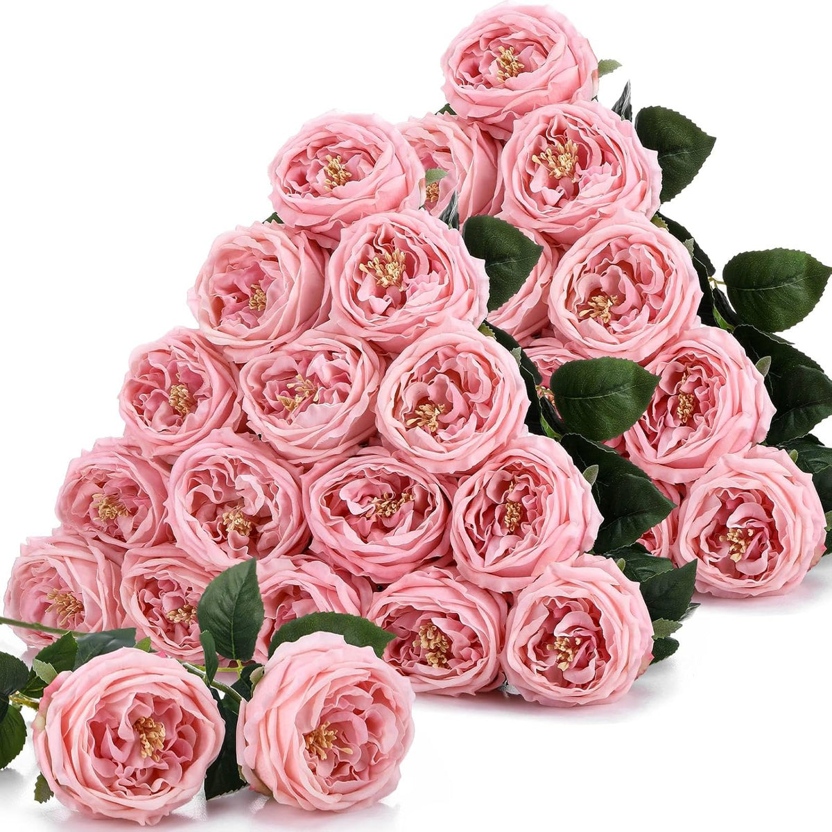 20 Pcs Real Touch Peonies Austin Roses Artificial Flowers, Faux Look Real Long Stems Fake Flower With Big Blooms For Christmas Valentines Wedding Party Diy Arrangement Home Decor(Pink)