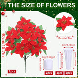 Artificial Cemetery Flowers For Grave,2 Sets Christmas Artificial Cemetery Flowers With Vase For Grave Christmas Bouquet,Outdoor Grave Decorations (Red)