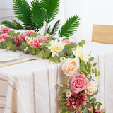 6.07Ft Pink Flower Garland, Silk Artificial Flowers Centerpieces For Tables, Eucalyptus Garland With Rose Dahlia Vines Hanging Outdoor Garlands For Wedding Birthday Party Backdrop Decorations(1 Pack)
