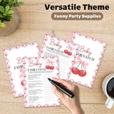 Hilarious Baby Shower Games - Baby Family Feud Game, Pink Bow Cherry Party Decorations Favors, Ice Breaker Activities For Parents-To-Be-25 Pcs, 5X7 In -B03