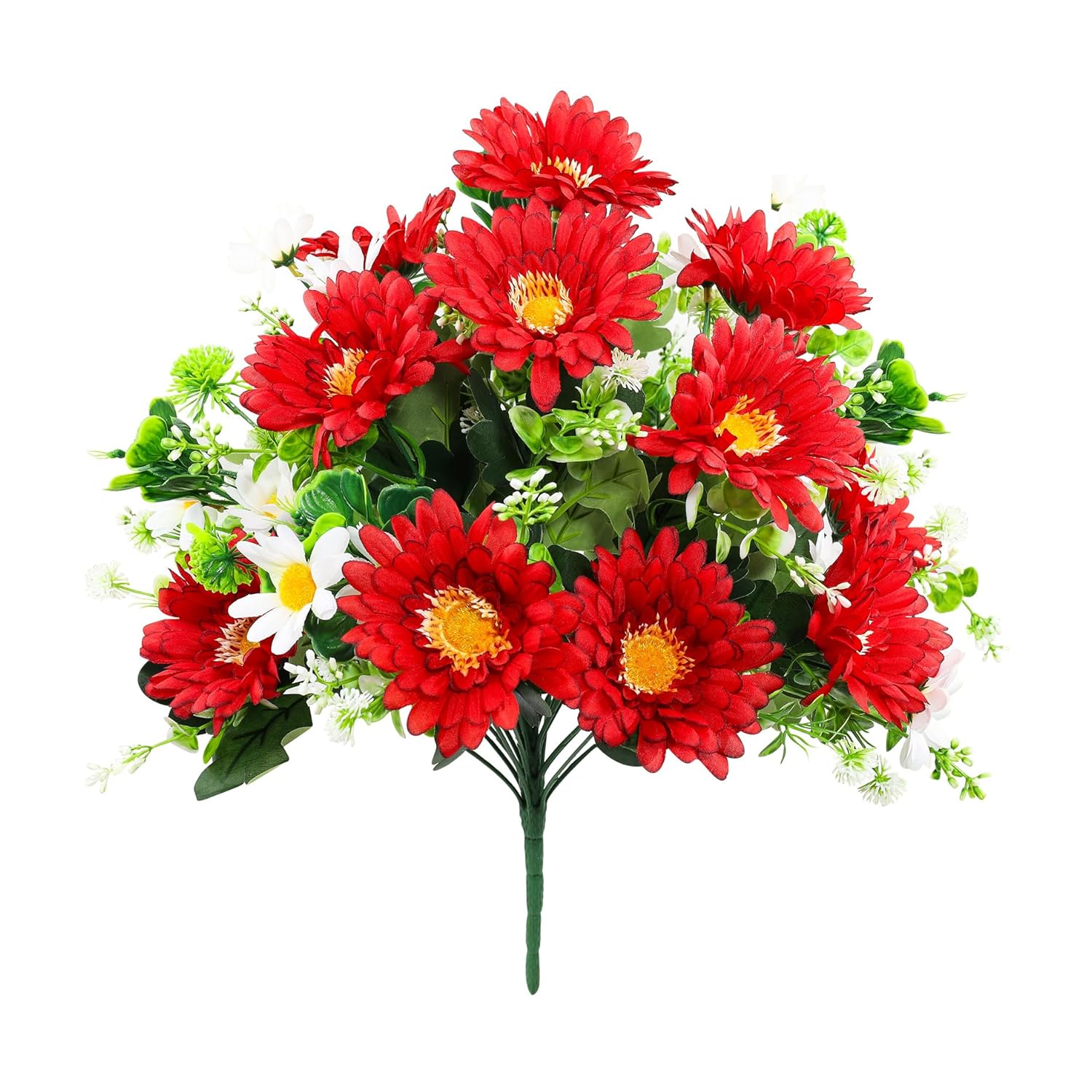Artificial Cemetery Flowers For Grave, 24 Branches Daisy Fake Silk Flowers Bouquet For Funeral Gravesite Memorial Day Outdoor Decorations