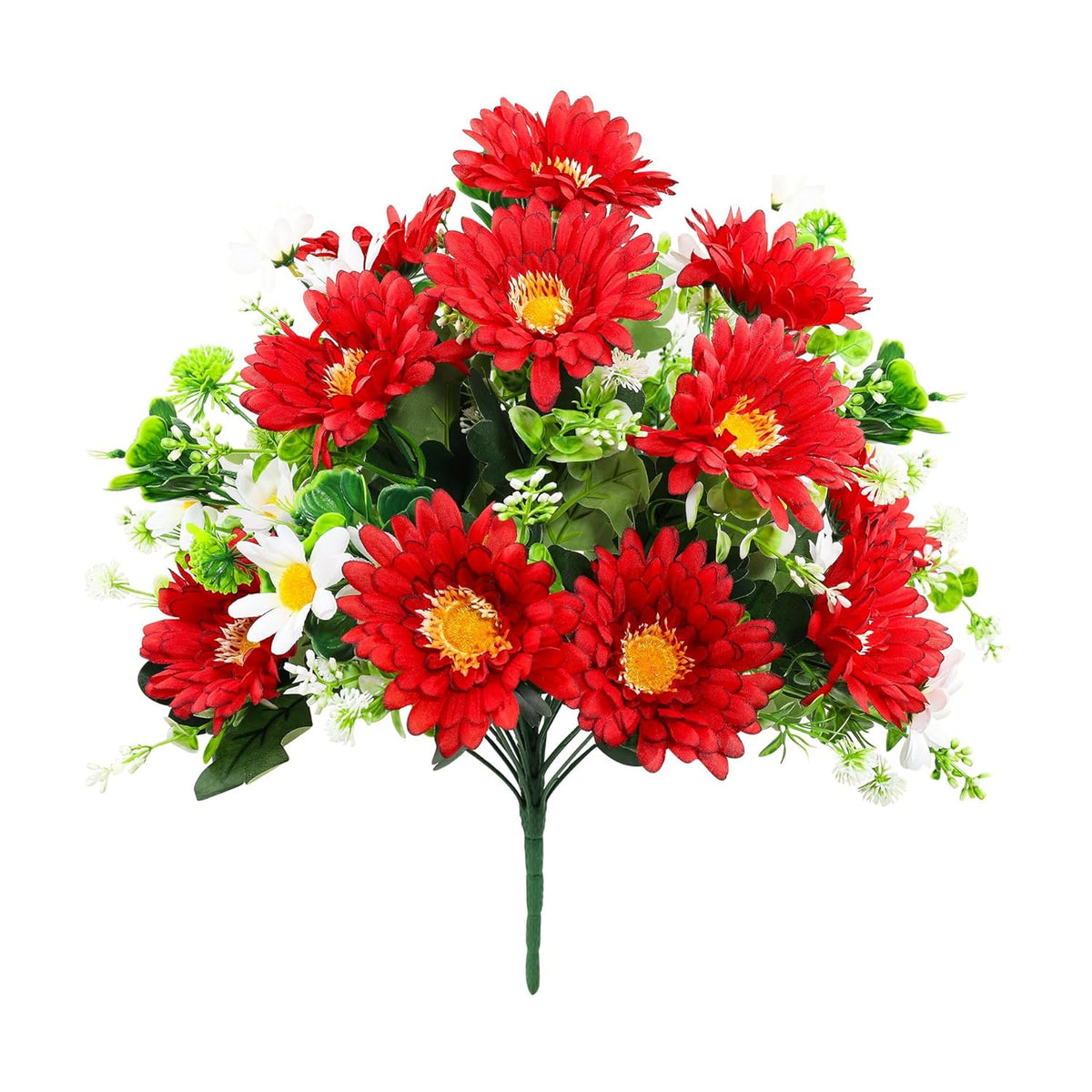 Artificial Cemetery Flowers For Grave, 24 Branches Daisy Fake Silk Flowers Bouquet For Funeral Gravesite Memorial Day Outdoor Decorations
