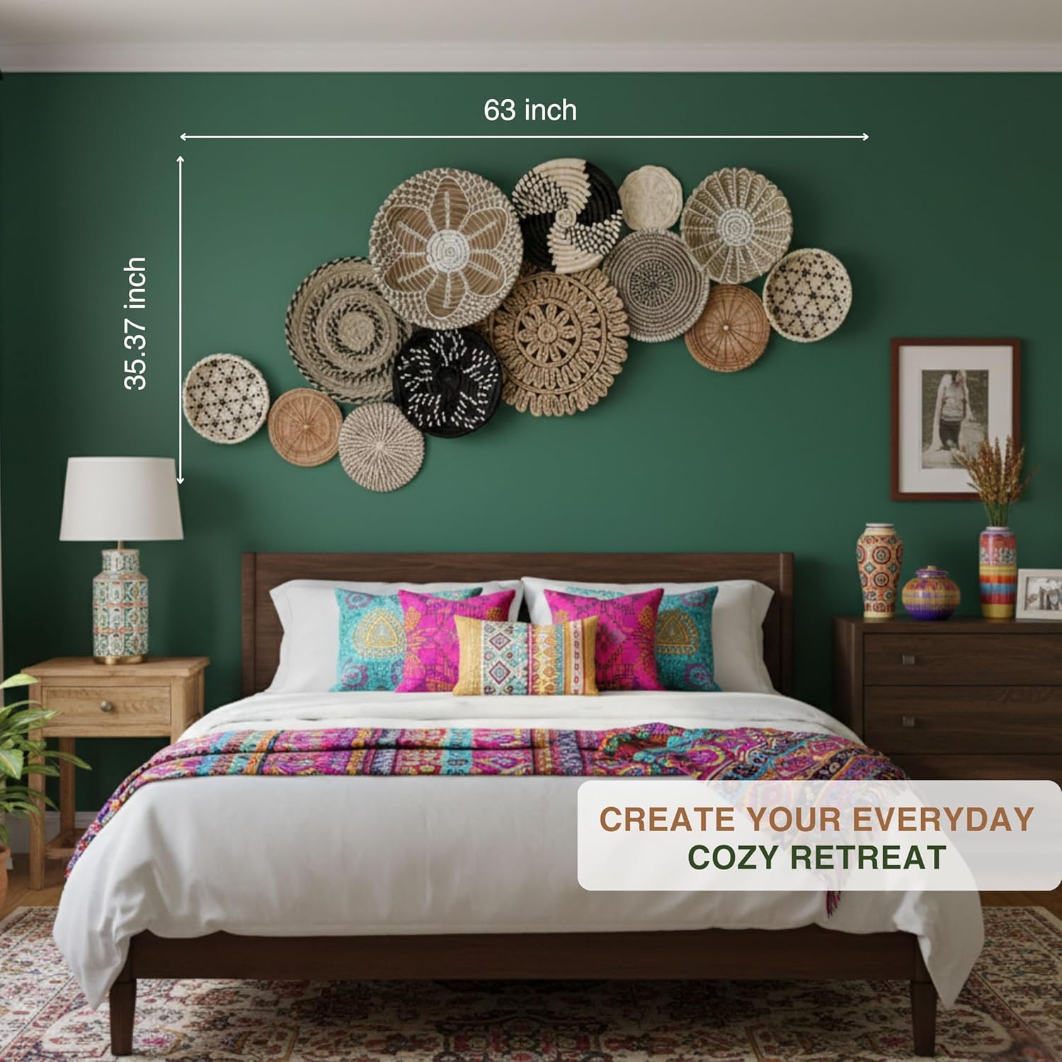 Boho Wall Basket Decor, Set13-Piece Natural Seagrass Woven Baskets For Gallery Wall, Rustic Bohemian Home Decor, Lightweight Hanging Baskets For Living Room Bedroom Entryway