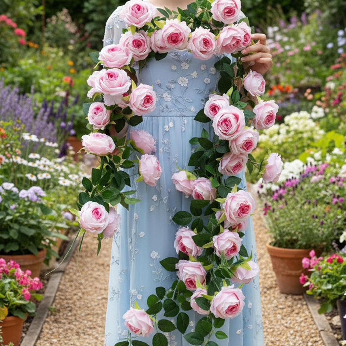 2Pcs(13Ft) Artificial Flower Garland, Hanging Fake Pink Roses Vines With 21 Large Size Silk Flowers(Dia 4 Inch), For Indoor Outdoor Party Home Wedding Birthday Bedroom Home Wall Decor
