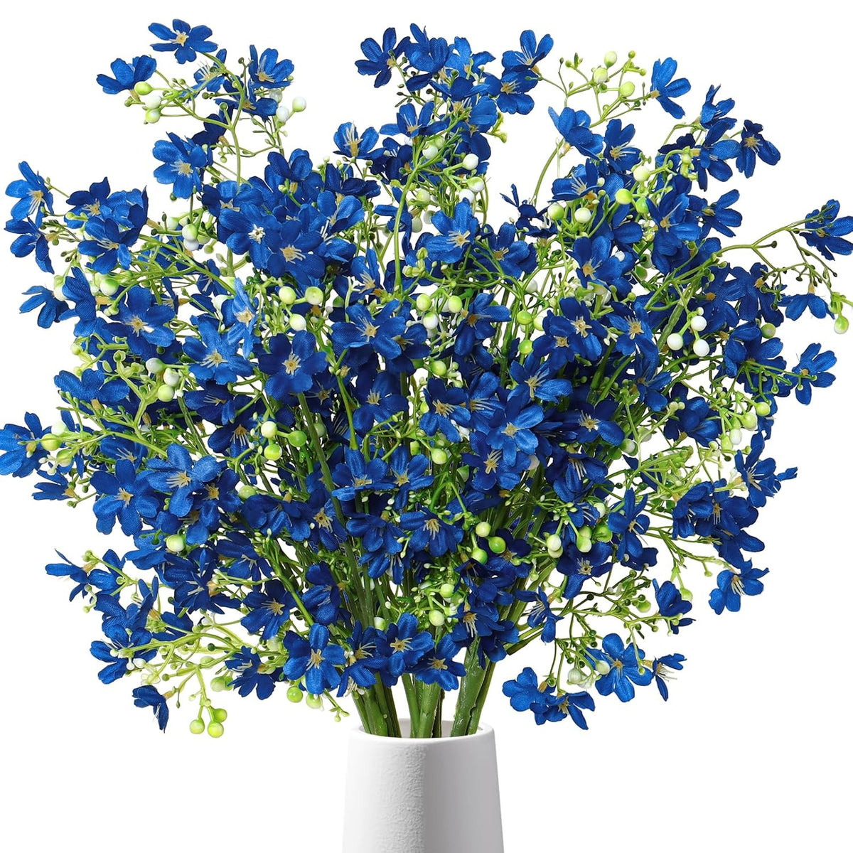 10Pcs Artificial Silk Flowers With Long Stems Faux Bulk Babys Breath Flowers Fake Silk Flowers Bouquet For Floral Arrangement Tall Vase Home Wedding Table Centerpieces Decor (Blue)