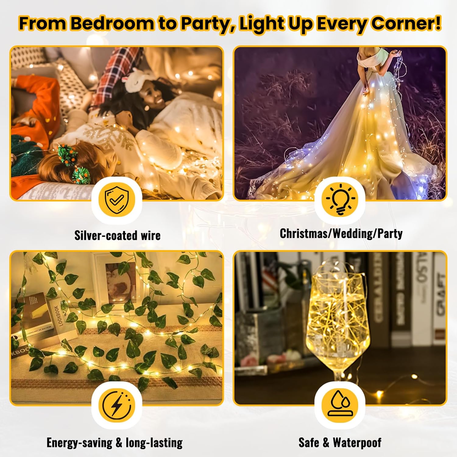 30 Pack Fairy Lights Battery Operated Warm White,7Ft 20Led Mini String Light, Waterproof Twinkle Light Silver Copper Wir