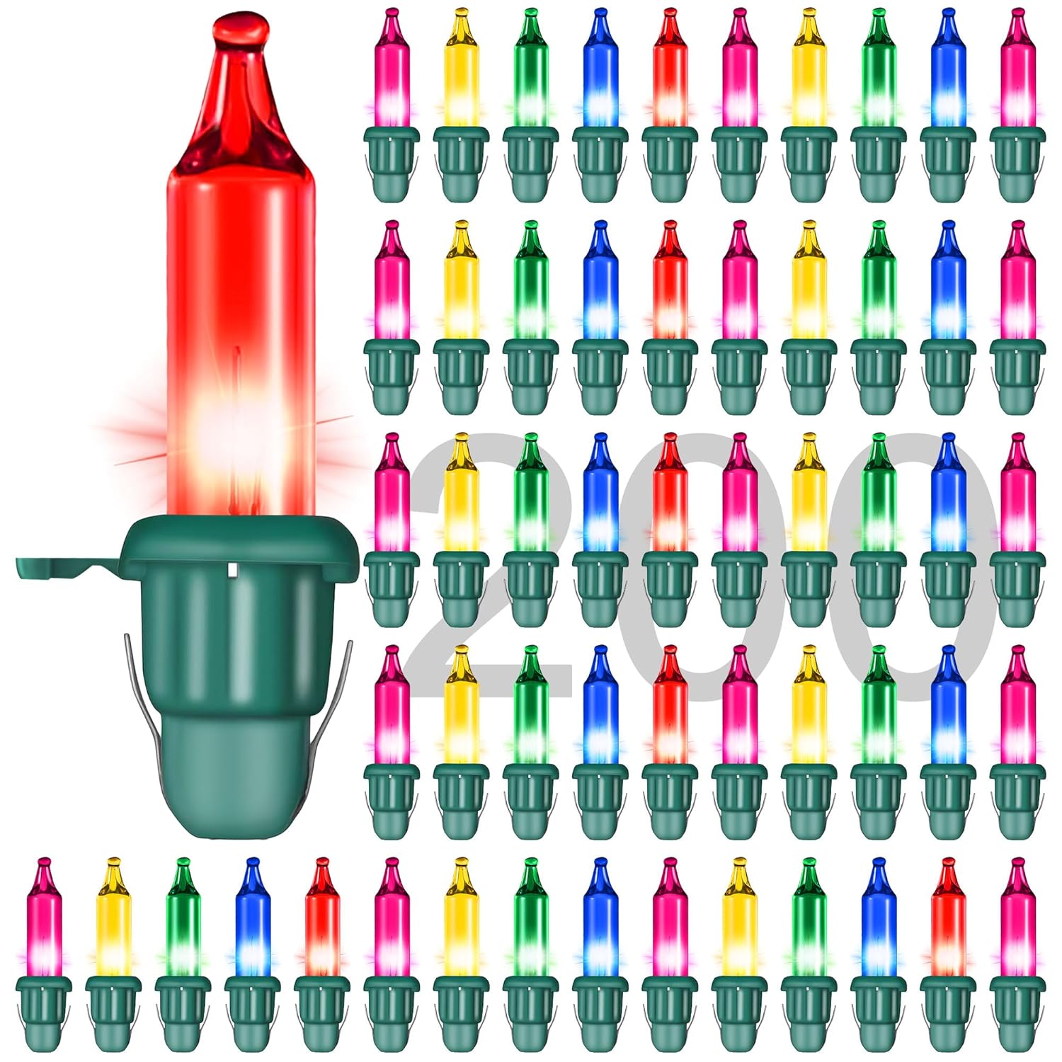 200 Pcs Twinkle Replacement Bulbs, 2.5 Volt Clear Incandescent Bulbs Christmas Tree String Light Bulb With Base For Indo