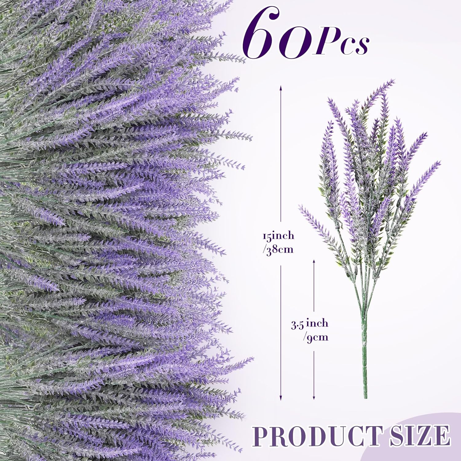 60 Bundles Artificial Lavender Flowers Uv Resistant Faux Plastic Flowers Faux Lavender Plants For Outdoor Garden Patio Window Box Office Table Centerpiece Indoor Decoration (Purple)
