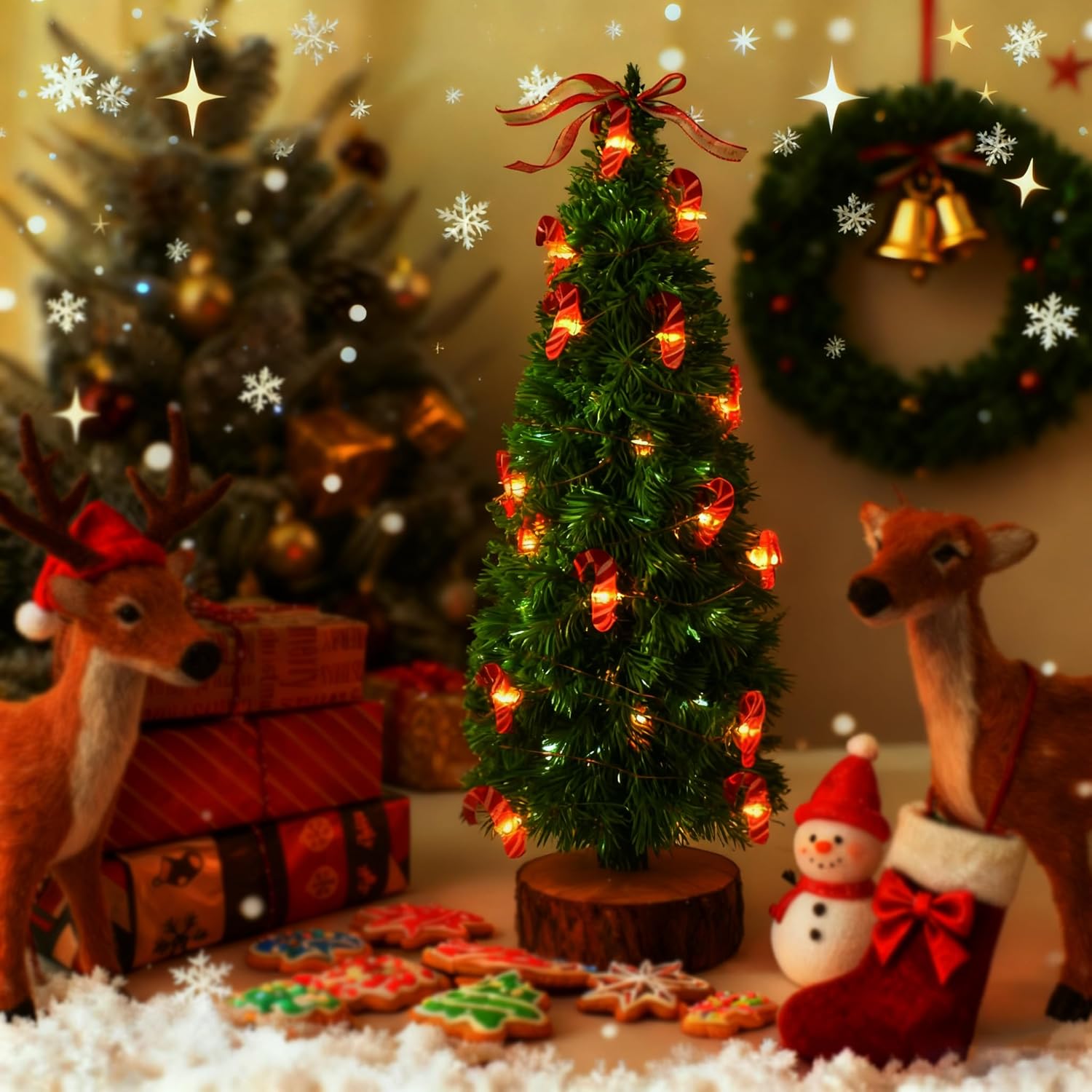 2 Pack Battery Operated Christmas Tree Decorations Fairy String Lights?7Ft 20 Leds Candy Cane String Lights For Home Par