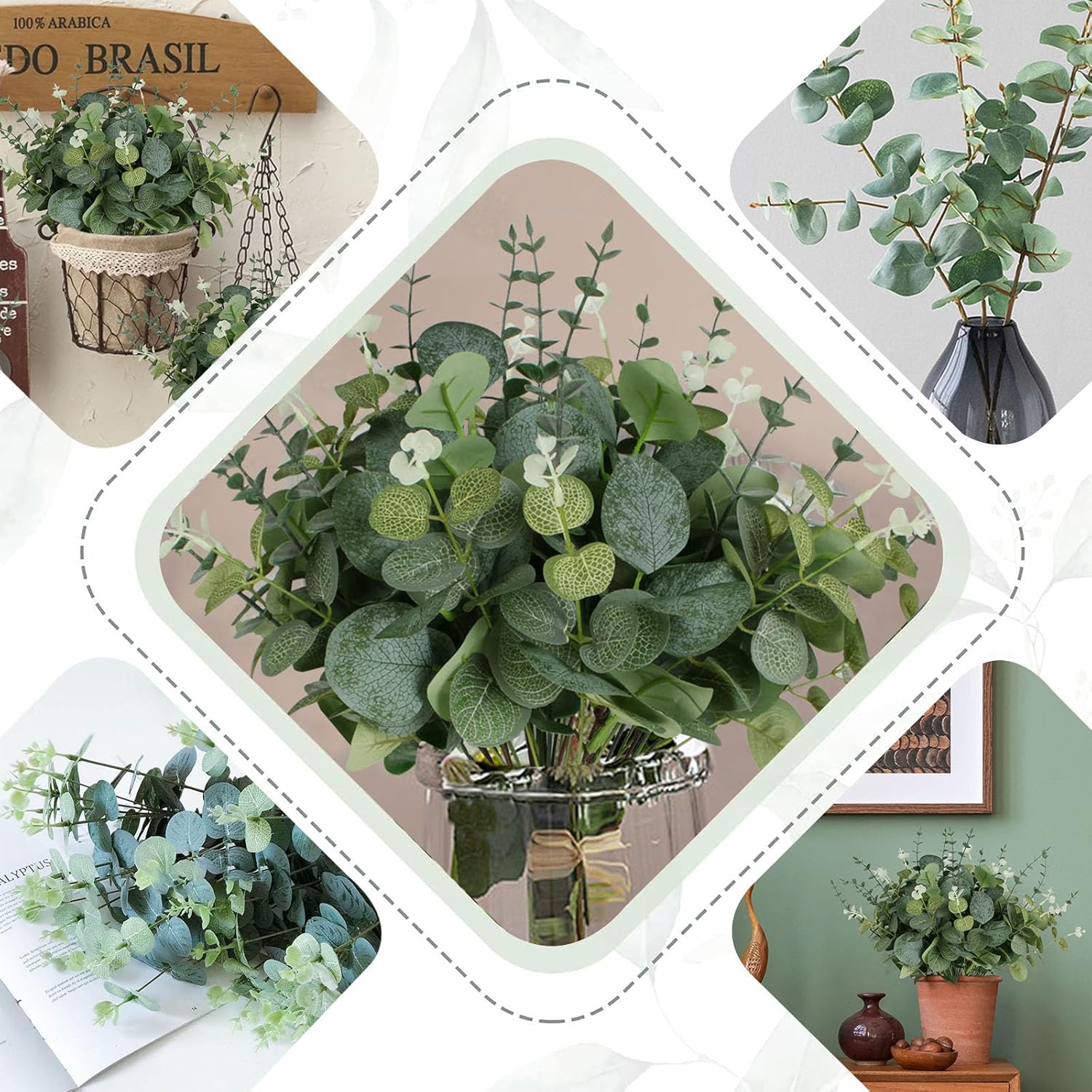 120 Pcs 3 Kinds Mixed Artificial Eucalyptus Leaves Stems Fake Silver Dollar Eucalyptus Leaves Stem Bulk Faux Leaf For Diy Bouquets Floral Arrangement Wedding Home Decor