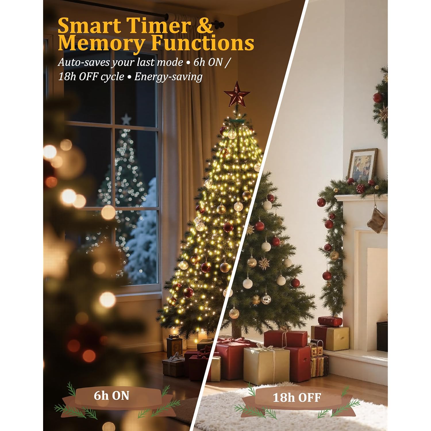 Christmas Tree Lights, 400 Led Christmas Lights With 8 Light Modes & Memory Function, 6.6Ft X 16 Lines Outdoor Christmas