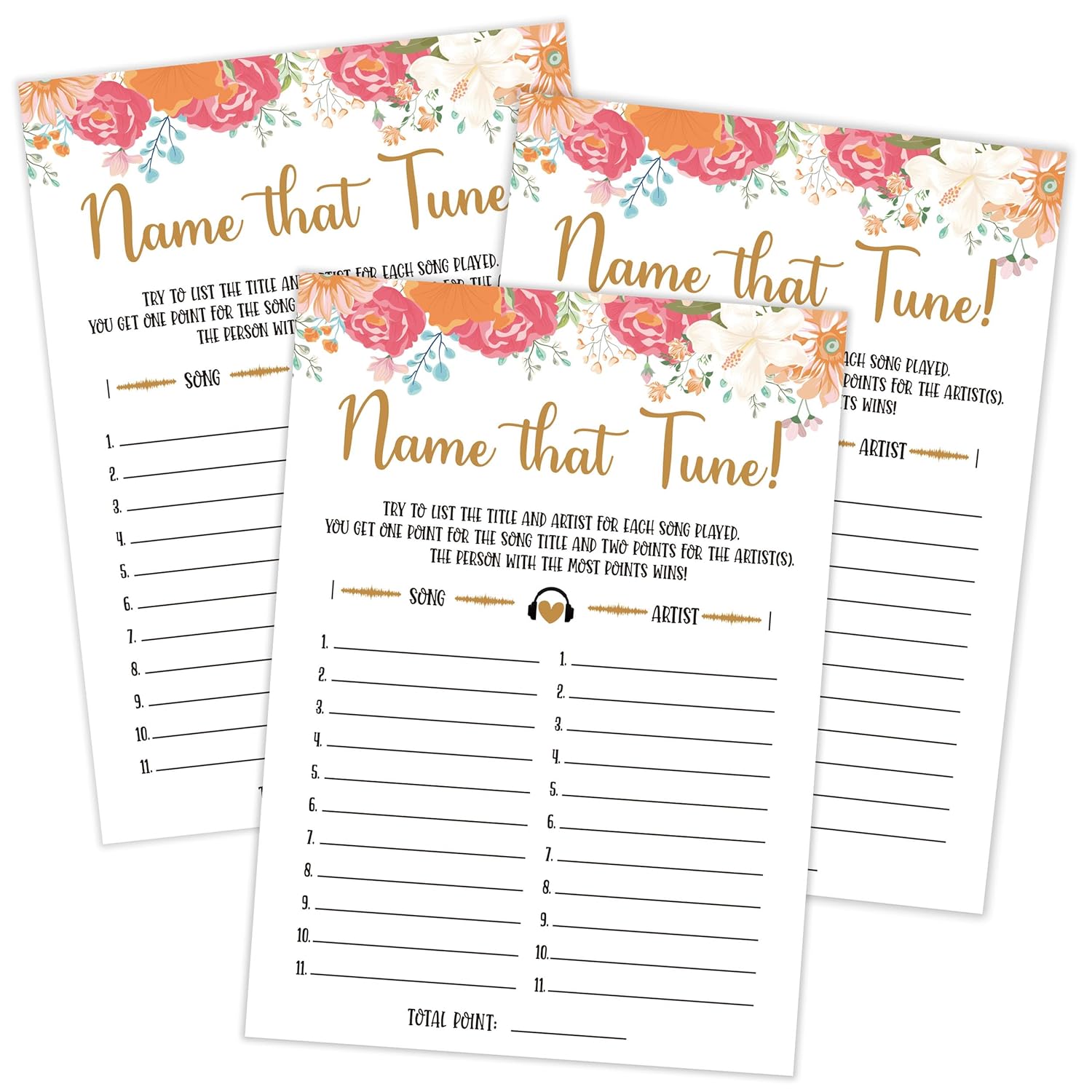 Boho Floral Name That Tune Game, Pack Of 30 Game Cards, Baby Shower Games, Gender Neutral Boy Or Girl, Fun Baby Games And Activity - Gn30