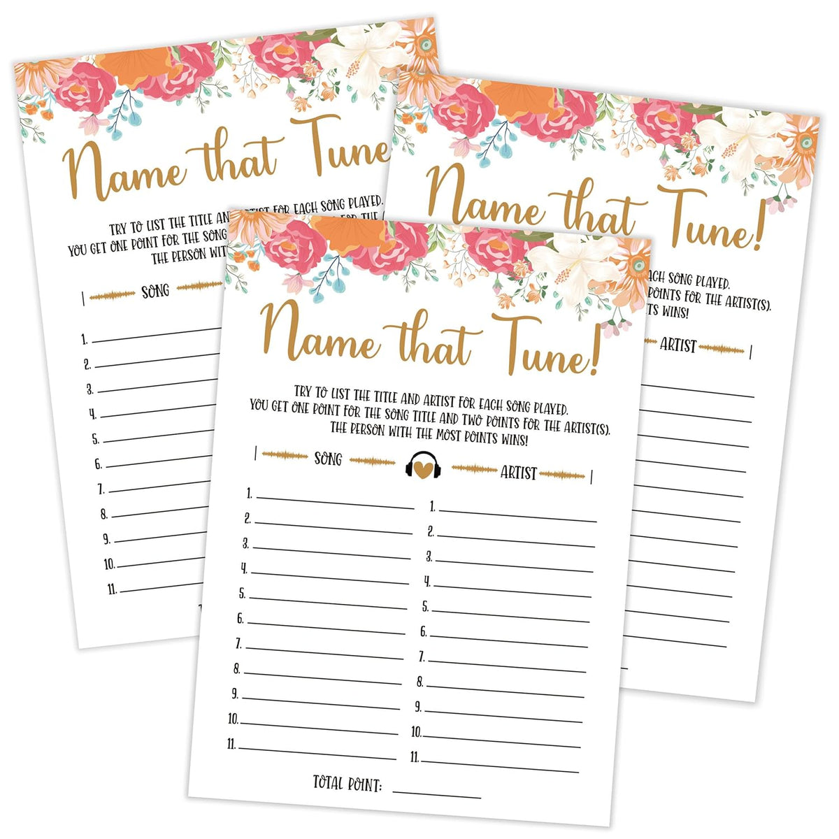 Boho Floral Name That Tune Game, Pack Of 30 Game Cards, Baby Shower Games, Gender Neutral Boy Or Girl, Fun Baby Games And Activity - Gn30