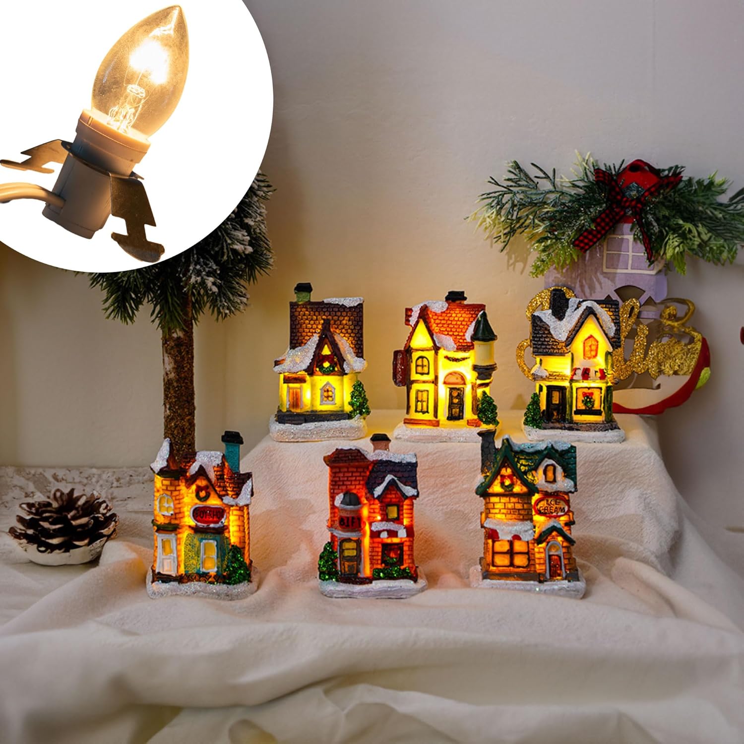 4 Pack 6 Ft Accessory Cord With Incandescent Light Bulb E12 Socket White Cord With On/Off Switch Plug, C7 Candelabra Lig